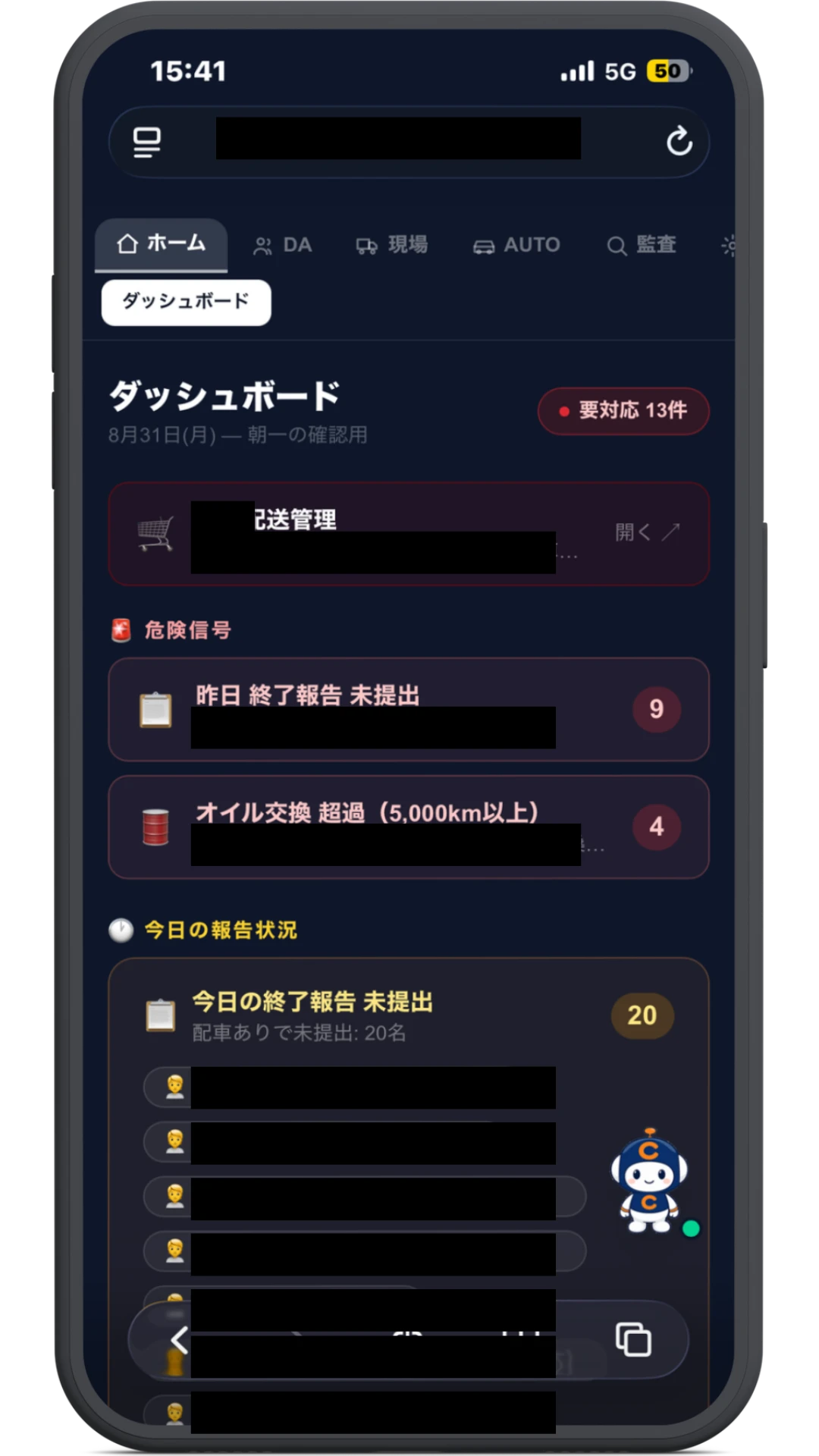 CARIOアプリ 管理ダッシュボード画面のキャプチャ